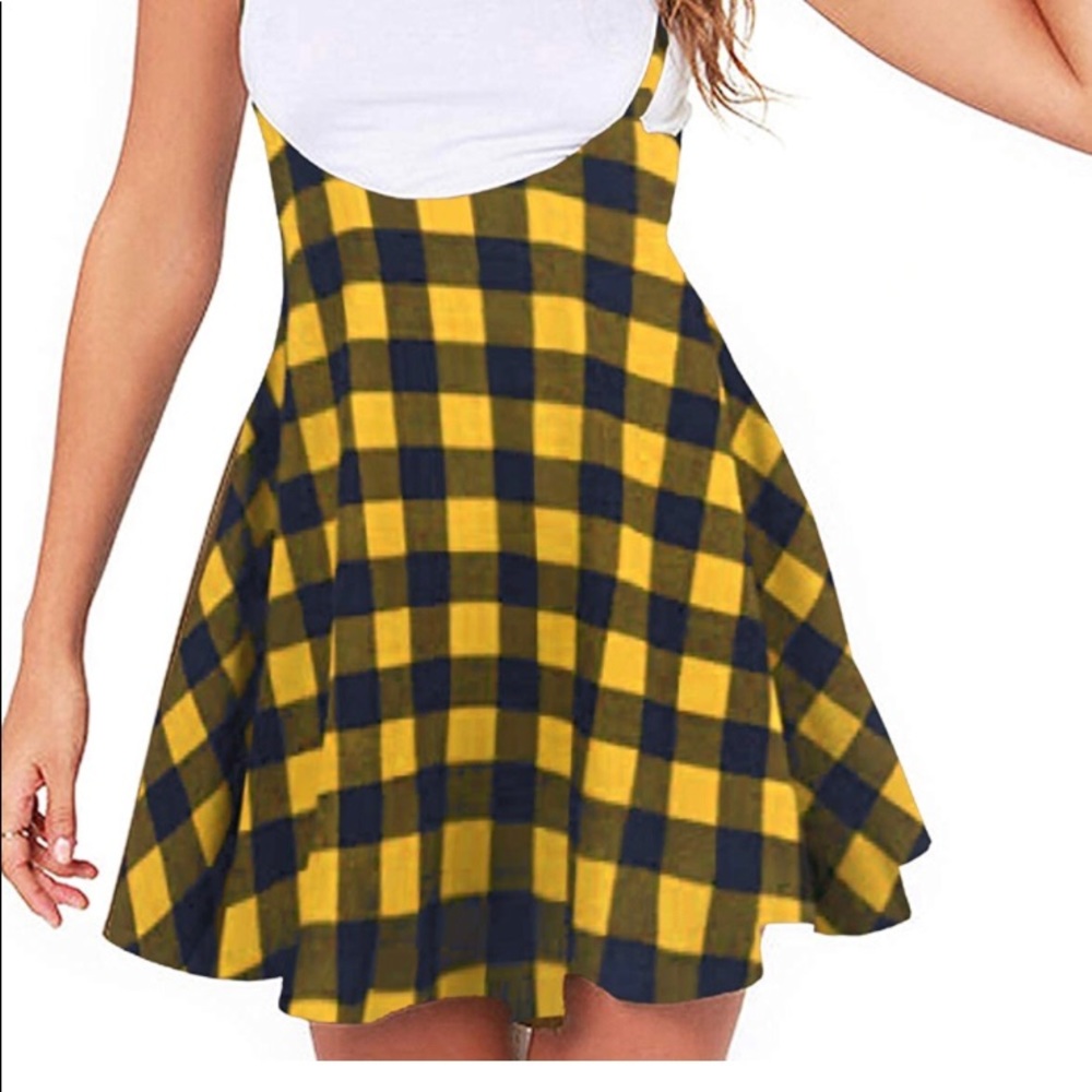 YOINS Overall Plaid Mini Cute Suspender Skirts.